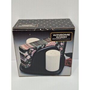 Winsome Wood Napkin Holder with Salt and Pepper Shaker Set Black Vintage NEW